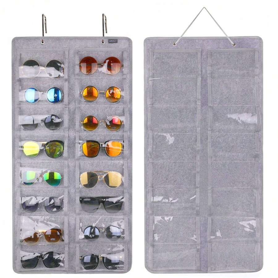 Sunglasses Organizer Storage, Hanging Wall Pocket Glasses Organizer - Sunglass Organizer Holder Eyeglass Display With Sturdy Rope(NO Hooks ) - 灰色 - 查看 1
