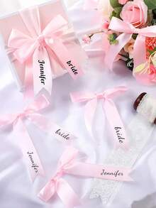 2/5/10Pcs Custom Bow Ribbon, Customized With 2 Pieces Of Text, Personalized Wine Glass Ribbon, Can Be Used As A Wedding Label For Champagne And Wine Glass Decoration, Gift Packaging Decoration Ribbon, Multiple Colors To Choose From, Suitable For Weddings, Birthdays, Eid Al Adha, Mother'S Day Gifts, Party Gifts, Tie Flowers - Multicolor - View 3