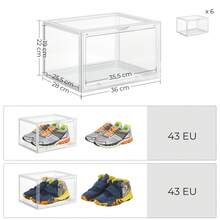 Boîtes à Chaussures, Lot de 6, Coffre de Rangement, Empilable, avec Porte, en Plastique, Pointure jusqu'à 46, 36 x 28 x 22 cm, Transparent - Transparent - Voir 5