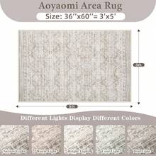 Alfombra de área de 3x5 pies con diseño geométrico: Alfombra marroquí bohemia lavable, alfombra suave de granja, alfombra moderna neutra resistente a las manchas para sala de estar, dormitorio, comedor, guardería (Marfil Mocha, 3 'x 5') - Multicolor - Ver 2