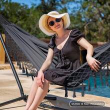 Large Double Hanging Hammock Camping, Hammocks Outside 2 Person Heavy Duty, Dark Gray With Tassels