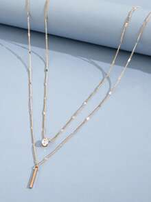 2pcs Fashionable Crystal Water Drop Multilayer Necklace For Women - Yellow Gold - View 4