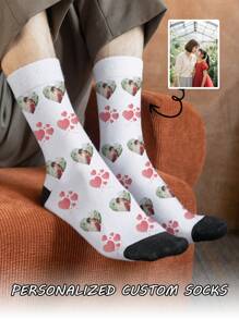 1 par de calcetines de tubo medio personalizados para mujeres, con cualquier rostro impreso, calcetines personalizados con fotos, pares de imágenes personalizadas e interesantes con calcetines de largo medio a largo, adecuados para el Día de San Valentín, cumpleaños, regalos y otras ocasiones, personalizados, divertidos, ricos y coloridos, diseño creativo de anime y dibujos animados, regalos navideños