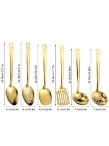 6 pièces Set d'ustensiles de cuisine en acier inoxydable, comprenant une cuillère, une cuillère à fentes, une spatule à fentes, une louche, une spatule, une louche à soupe ; en alliage chrome, convient pour la décoration de mariage, la décoration d'Halloween, les fournitures scolaires, les enterrements de vie de garçon, les ustensiles de cuisine, les accessoires de cuisine, les articles de fête, le set de voyage, les cadeaux, les fêtes d'anniversaire, la remise des diplômes, le set d'outils de cuisine