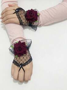 1pc Bride Wedding Dress Thin Lace Gloves, Daily Performance/Wedding Party Gift, Sexy Short White Mesh