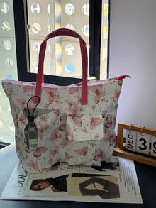 Nuevo bolso estilo coreano para botellas de agua, con estampado de fresa y floral de gran capacidad y multifuncional, bolso de hombro casual para ir al trabajo, adecuado para uso diario, viajes y transporte, puede contener una botella de agua y un teléfono