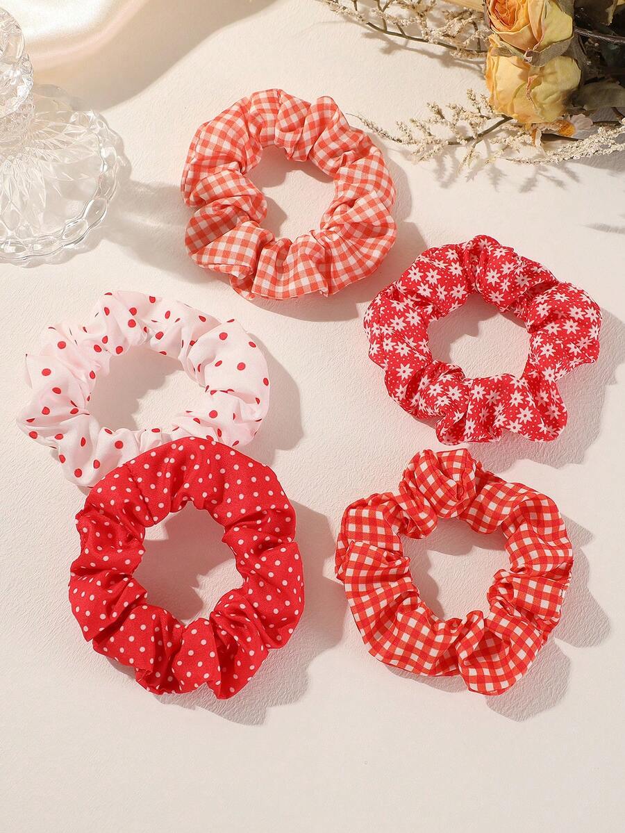 5 قطع مجموعة كشكشة شعر أحمر متميز، مناسبة للاستخدام اليومي، العطلات والوقت الحر - متعدد الألوان - مشاهدة 1