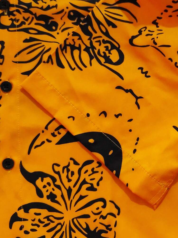 男士时尚短袖衬衫，夏季 - 橘色 - 查看 4