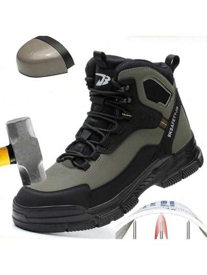 Unisex High-Top Safety Shoes, Lightweight Steel Toe Work Boots, Anti-Smash Anti-Puncture Protective Safety Boots For Men And Women, Water-Resistant, Anti-Slip, Durable For Construction And Industry, Military Green, Suitable For All Seasons