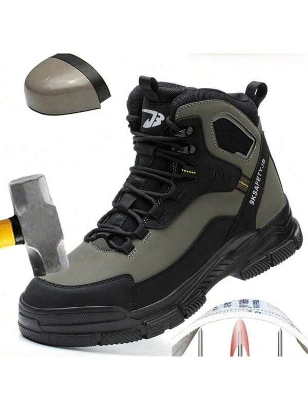 Scarpe antinfortunistiche unisex alte, stivali da lavoro in acciaio leggeri, stivali di sicurezza protettivi anti-schiacciamento e anti-perforazione per uomo e donna, resistenti all'acqua, antiscivolo, durevoli per edilizia e industria, verde militare, adatti per tutte le stagioni