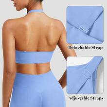 Neww  Sports Bras For Women Open Back Workout Gym Bra Padded Medium Impact Yoga Tops  Ajustable Back Straps - Ice Blue all - View 4