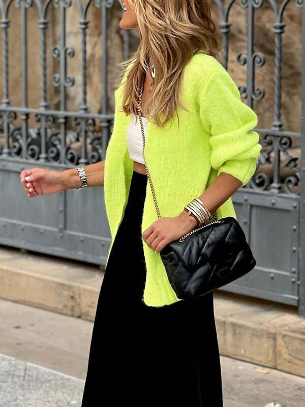 Ropa de otoño para mujer, suéter de punto de manga larga informal/para la oficina