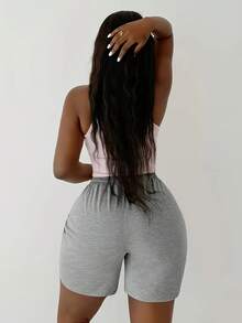 4-Pack Women'S Casual Elastic Waist Drawstring Shorts With Side Pockets - Solid Color Lounge Shorts For Spring Summer Fall, Machine Washable (Black/White/Red/Grey), Seasonal Clothing, Modern Design, Comfortable Fit - Trắng + Đen + Xám + Đỏ rượu - Xem 9