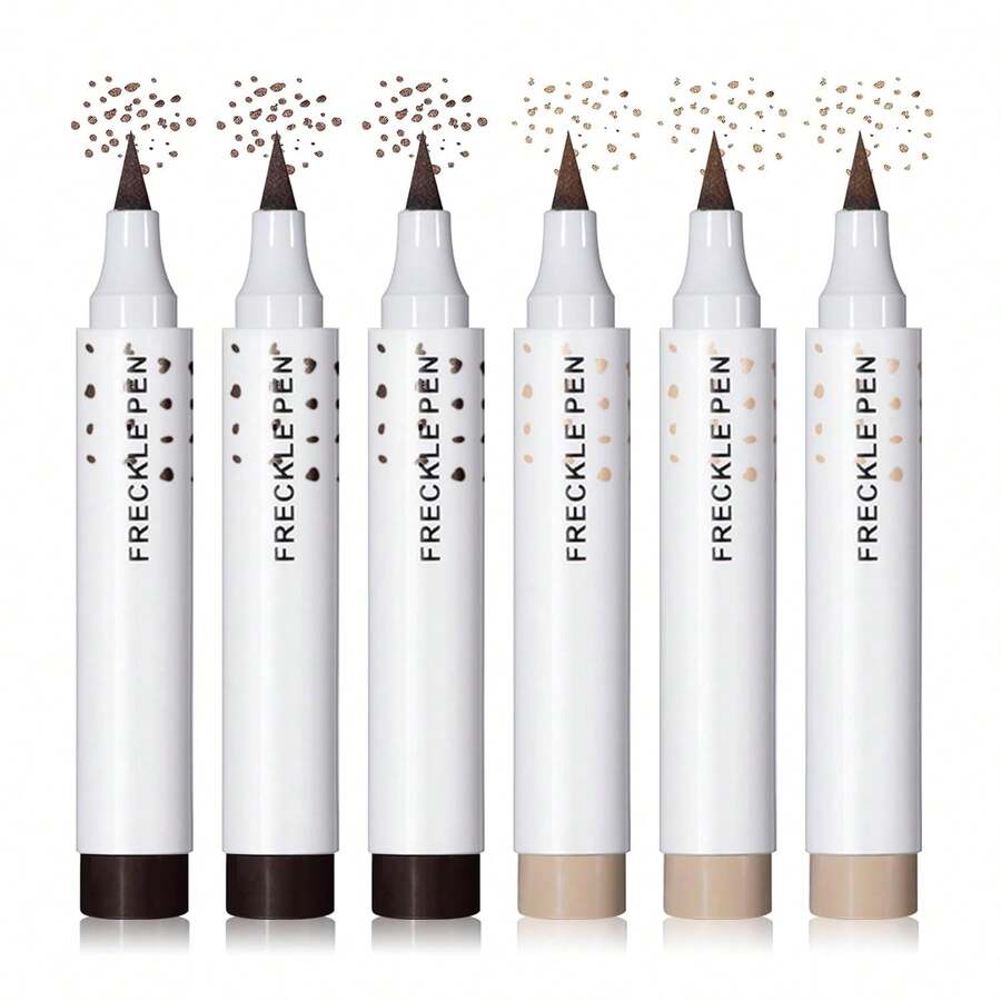 6PCS 2 Colors Freckle Pen,Natural Lifelike Liquid Fake Freckle Pen Waterproof Freckle Makeup Pen Magic Freckle Color,Long Lasting Quick Dry Faux Freckle Pen (Light Brown & Dark Brown) - Multicolor - View 1