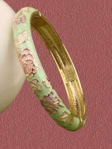 Cloisonne Floral Open Cuff Bracelet, Oil Drop Alloy Bangles, Gifts For All, Various Sizes Available - Enamel Cloisonné Bracelet With Peony Pattern - View 16