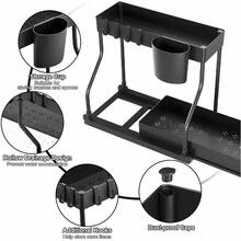 Multi-Purpose Under Sink Organizers And Storage, 2025 R-Shaped Pull Out Cabinet Organizer For Bathroom & Kitchen, Under Cabinet Organizer With Hooks Hanging Cup Back To School - Black - View 4