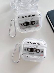 复古音乐磁带蓝牙耳机盒，WALKMAN Element耳机盒，Y2K风格，透明耳机盒，带1个耳机盒挂钩，兼容耳机