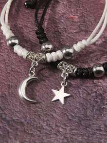 2 件套哥特式星月装饰手链，男女皆宜，情侣手链/手环