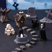 21pcs Halloween Ornaments, Halloween Scene Layout Miniature Model, Halloween Mini Decoration, Halloween Small Ornaments, Skull Mummy, Resurrection Ghost Festival Horror Resin Ornaments, Home Desktop Creative Decoration