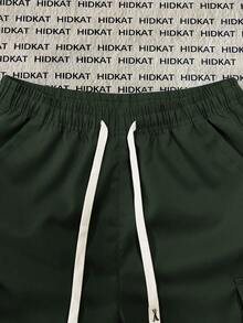 【春夏】男士七分工装裤，夏季抽绳腰带，大口袋，字母贴片，休闲运动裤 - 軍綠色 - 查看 4