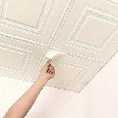 20pcs 3D Brick And Wood Ceiling Wall Decal - 35Cm X 13.7Inch - Waterproof, Self-Adhesive, Seamless Pattern