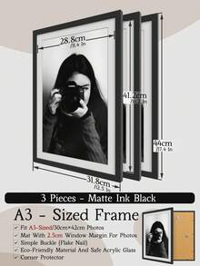 A4/A3/A5/40x40cm/30x40cm/30x30cm 大尺寸相框，适用于墙面/钻石画，哑光黑/哑光白/橡木纹，多色拼贴画廊相框，适用于9格照片墙，采用工程板和亚克力玻璃制成，带边角保护，增强保护性能。 - 彩色 - 查看 15