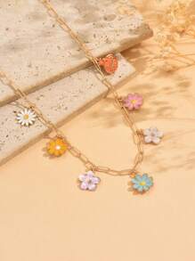 1pc Elegant Colorful Flower Pendant Necklace, Fashion & Romantic Women Jewelry Accessory, Suitable For Daily Wear, Dating, Party, Dinner