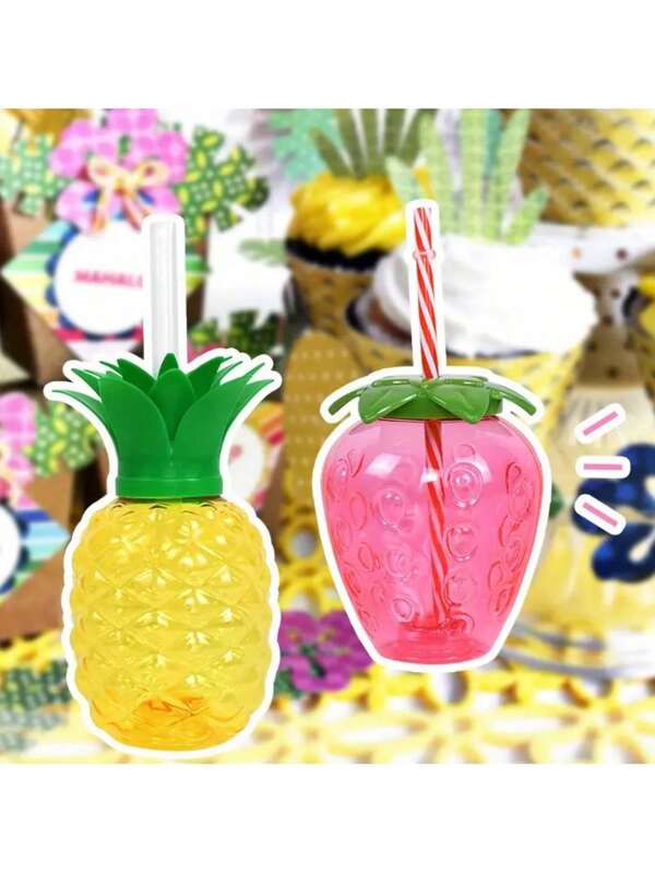 2pcs Pineapple Shaped Strawberry Water Cup, Juice Cup, Milk Tea Cup, Portable Cup, Cute Straw Cup, Outdoor Party, Gathering, Camping, Exquisite Water Cup, Multi-Purpose Family Party, Spring Wedding, Birthday Party, Hawaiian Table Decoration, Pineapple Portable