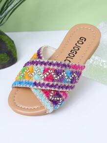 1 par de sandalias planas de moda para niñas en verano, diseño de estilo cruzado, adecuadas para varias ocasiones y sesiones de fotos