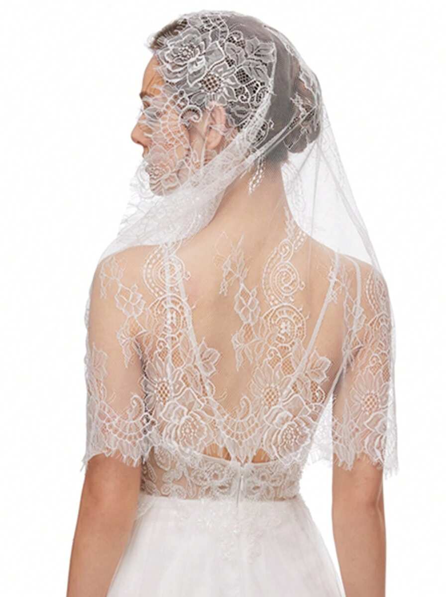 面纱拉丁弥撒耳机西班牙风格蕾丝传统复古灵感无限形状白色