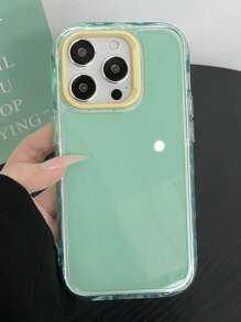 1 pieza Funda protectora de silicona con agujero grande, color verde macaron redondeado y cuadrado, minimalista y a prueba de golpes, compatible con iPhone 11 12 13 14 15 16 Pro Max, funda anti-caída linda.