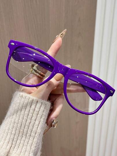 1 Pair Women's Square Frame PC Vintage Rivet Fashion Clear Lens Glasses, Suitable For Fashion Outfits, Party Decor, Computer Office, Gaming, Daily Use