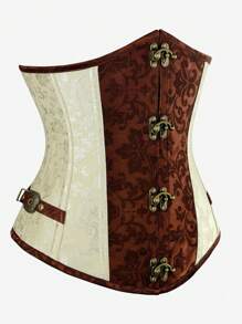 Underbust Corset Punk Design, Gothic Style Brown Overbust Waist Cincher, Short Torso Shaper