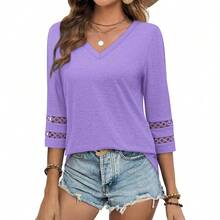 XIEERDUO 3/4 Length Sleeve Womens Tops Dressy Casual Blouses For Women 2025  V Neck T Shirts Summer Clothes - 紫色 - 查看 3