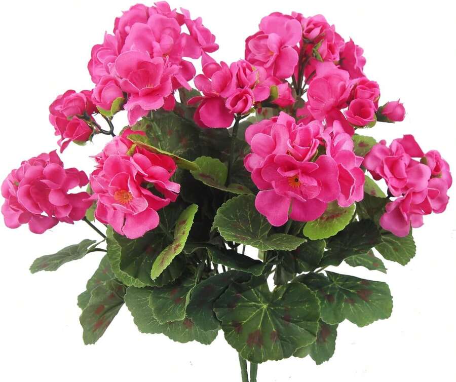 2 Pcs Artificial Geraniums Outdoor Silk Flowers Rose Red Artificial Geranium Bush Faux Flowers Red Geraniums For Floral Home Decor Indoor Garden Patio Grave Cemetary Vase Table Centerpiece - 紅色 - 查看 1