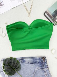 ELLIE Women's Strapless Crop Top With Button Details - 綠色 - 查看 4