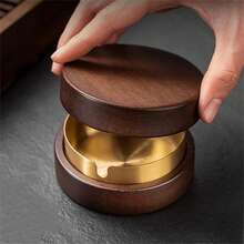 1 件带盖木质烟灰缸，创意圆形设计，适合居家、客厅、办公室使用 - 彩色 - 查看 3