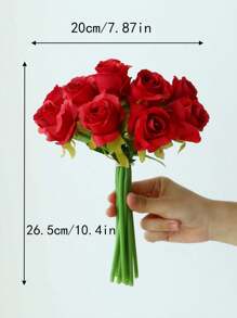 12 Pcs, 26.5cm/10.4 Inch, Red Rose Flower Artificial Bouquet, Fake Flower Home Decor Arrangement. Stems Are Bendable With Wire. Suitable For Kitchen, Office, Bathroom, Dining Table, Coffee Table, As Well As Wedding And Engagement Decoration.