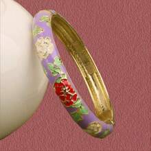 Cloisonne Floral Open Cuff Bracelet, Oil Drop Alloy Bangles, Gifts For All, Various Sizes Available - Enamel Cloisonné Bracelet With Peony Pattern - View 6