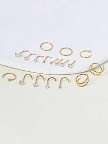 DAILI 10 piezas/set Aro para la nariz con diseño de diamante de imitación - Plateado - Ver 6