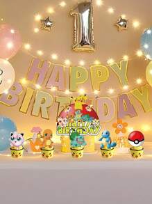 pokemon Pokemon Pikachu-Themed Birthday Party Supplies, Pokemon Flag Balloon Cake Stick Decoration Set, Party Decoration Items, Cake Decoration