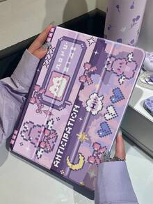 漂亮可爱的紫色游戏兔蝴蝶结双面彩绘亚克力透明水晶背板，防震，兼容第 7 代和第 8 代（10.2 英寸）iPad，第 10 代保护壳，内置笔槽，支持睡眠和唤醒，节日礼物，新年礼物 - 彩色 - 查看 4