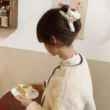 1个可爱毛绒泰迪熊发夹，甜美女孩发夹，时尚动物发爪夹，秋冬季时尚发饰，送礼必备，日常通勤时尚配饰，可爱熊猫/青蛙/兔子/小鸡发夹，秋季女士度假穿搭发饰 - 彩色 - 查看 5