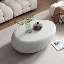 43.31" Fiberglass Elliptical Coffee Table For Living Room Vintage Table, Matte Rocks Table Front Of The Sofa, Irregular Center Table, No Need Assembly - Màu be - Xem 1