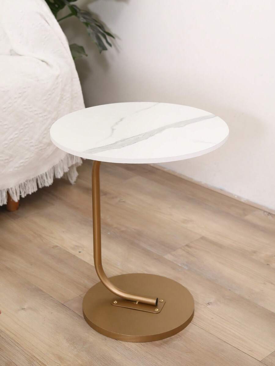 1pc Round Marble Pattern Side Table, Modern Minimalist Sofa End Table, Waterproof Scratch-Resistant Detachable Living Room Coffee Table, Bedroom Nightstand, Compact Mini Desk