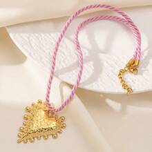 1pc Fashion Minimalist Vacation Style Colorful String Woven Stainless Steel Shell, Starfish, Sun, Heart, Flower Pendant Necklace, Suitable For Women Casual/Holiday Wear