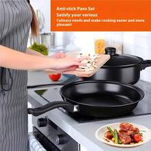Cookware Maifanshi 4 Pcs Pot Set Household Non Stick Pot Induction Cooker With 6 Silicone Pasta Fork And Ladle Spoon Set,Wok Suit Kitchen Pots And Pans Cookware Set,Large Non Stick Kitchen Utensils For Cooking - Black - View 6