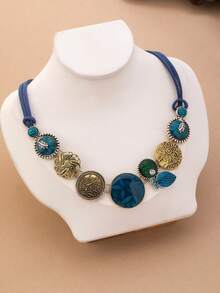1pc Vintage Western Bohemian Style Luxurious Floral Texture Oil Drop Design Women's Necklace