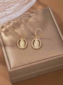 1 Paar Vintage Jungfrau Maria Anhänger Ohrringe, ovaler religiöser Schmuck, geeignet für Feste, Hochzeiten
