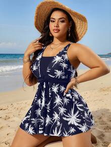 Swim Lushoire 2件套加大码女式数码印花比基尼夏季 - 藏蓝色 - 查看 3